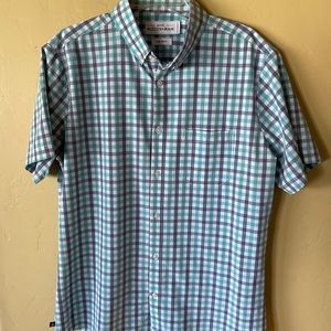 Mizzen+Main Leeward SS Shirt - Aqua/Grey Plaid- Large Trim Fit